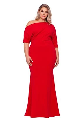 Plus Long Scuba Crepe Off the Shoulder Dress