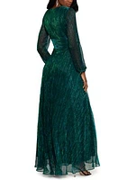 Women's Long Sleeve V-Neck Solid Shimmer Gown