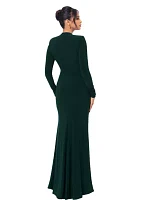 Women's High Neck Solid Ruched Ruffle Gown