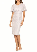 Women's Short Sleeve Side Ruched Solid Glitter Knit Sheath Dress