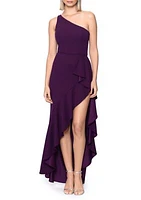 Women's One-Shoulder Ruffle Trim Gown