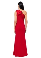 Women's Long Scuba Crepe Bow Satin Gown