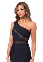 Women's One Shoulder Cut Out Scuba Gown