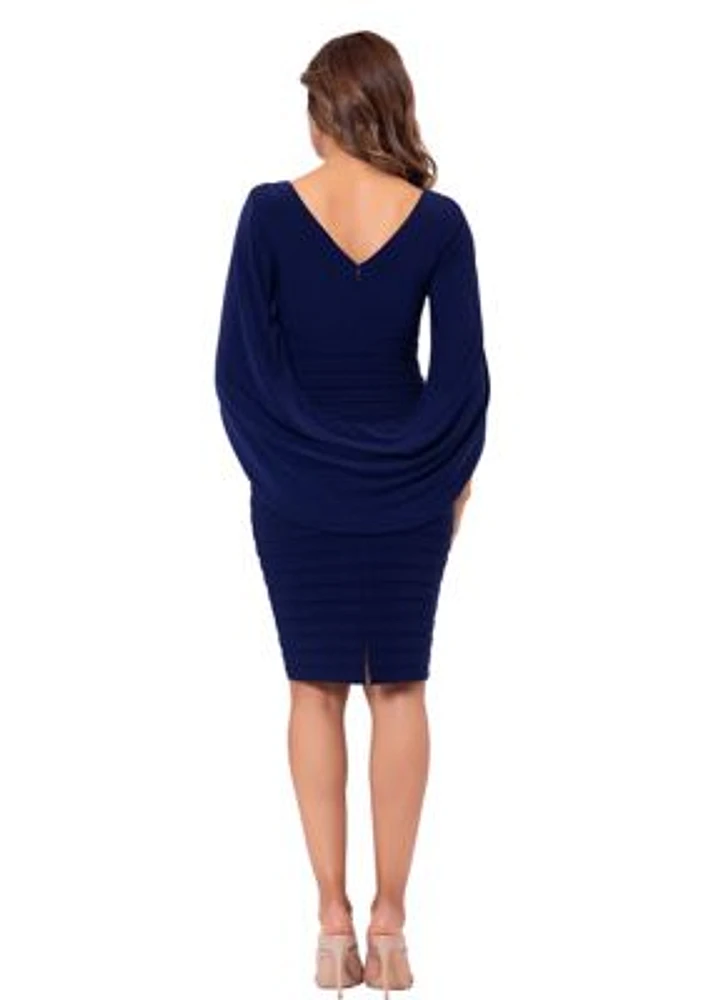 Women's Cape Sleeve Drape Neck Solid Sheath Dress