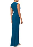 Women's Mock Neck Ruched Bodice Solid Gown