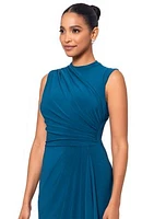 Women's Mock Neck Ruched Bodice Solid Gown