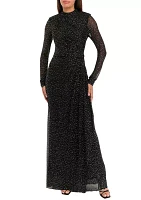 Women's Long Sleeve Sequin Side Scrunch Gown