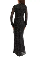 Women's Long Sleeve Sequin Side Scrunch Gown