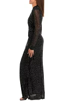 Women's Long Sleeve Sequin Side Scrunch Gown