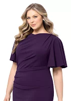 Plus Short Sleeve Ruffle Wide Neck Ruched Solid Gown