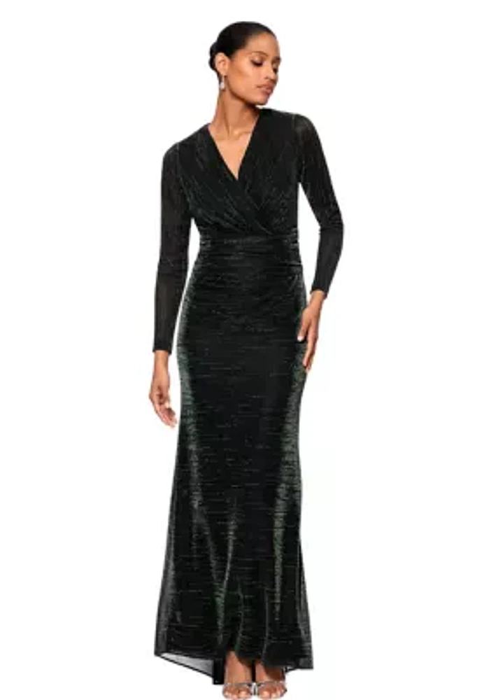 Women's Long Sleeve V-Neck Printed Gown