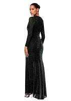 Women's Long Sleeve V-Neck Printed Gown