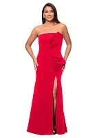 Women's Strapless Ruffle Detail Scuba Gown