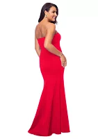 Women's Strapless Ruffle Detail Scuba Gown