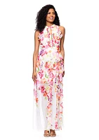 Women's Sleeveless Floral Printed Chiffon Gown