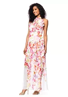 Women's Sleeveless Floral Printed Chiffon Gown