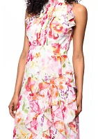 Women's Sleeveless Floral Printed Chiffon Gown