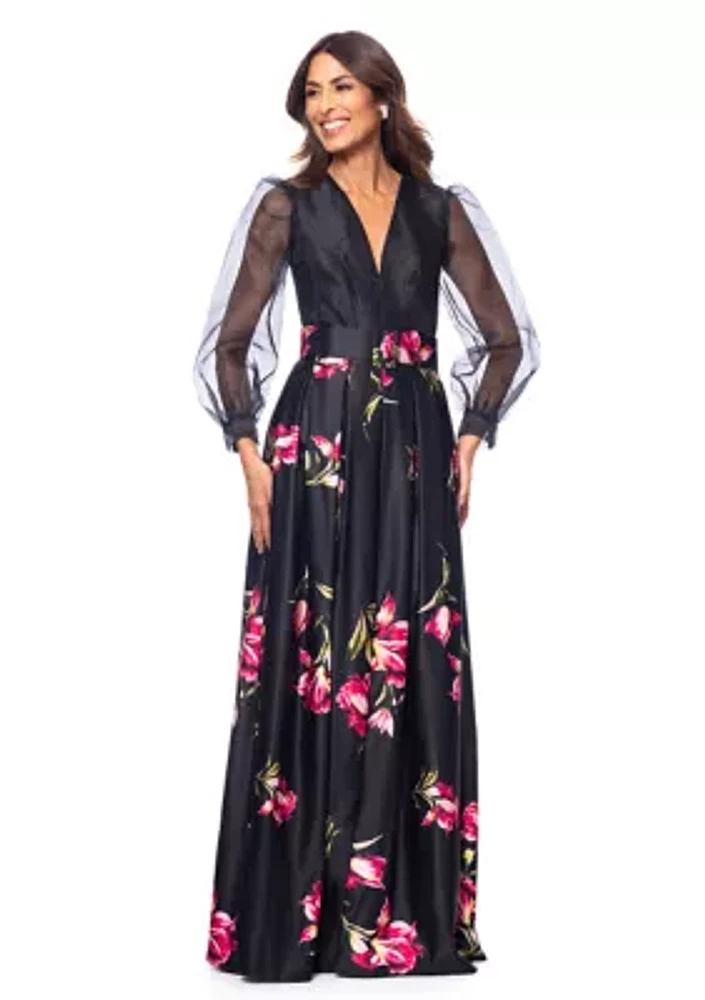 Women's Floral Printed Organza Gown