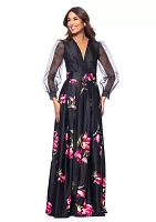 Women's Floral Printed Organza Gown