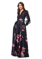 Women's Floral Printed Organza Gown