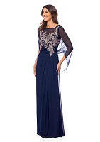 Women's Cape Sleeve Crew Neck Appliqué Gown