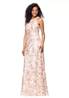 Women's Sleeveless Floral Embroidered Gown