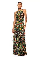 Women's Floral Printed Ruffle Gown