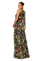 Women's Floral Printed Ruffle Gown