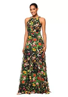 Women's Floral Printed Ruffle Gown