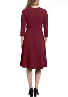 Women's 3/4 Sleeve Waist Tab Midi Dress