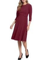 Women's 3/4 Sleeve Waist Tab Midi Dress