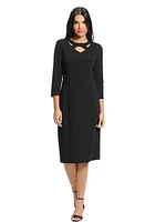 Women's Solid Scuba Crepe Crisscross Neck Sheath Dress