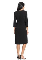 Women's Solid Scuba Crepe Crisscross Neck Sheath Dress