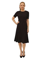 Women's Puff Sleeve Solid Belted Fit and Flare Dress