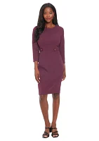 Women's 3/4 Sleeve Side Tab Scuba Crepe Sheath Dress