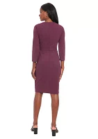 Women's 3/4 Sleeve Side Tab Scuba Crepe Sheath Dress