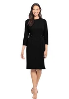 Women's Scuba Crepe 3/4 Sleeve Sheath Dress with Buttons