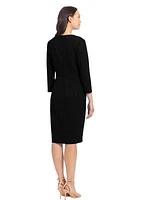 Women's Scuba Crepe 3/4 Sleeve Sheath Dress with Buttons