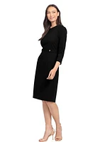 Women's Scuba Crepe 3/4 Sleeve Sheath Dress with Buttons