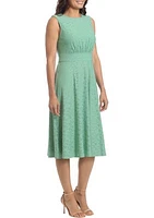 Women's Sleeveless Solid Eyelet Jersey Midi Fit and Flare Dress