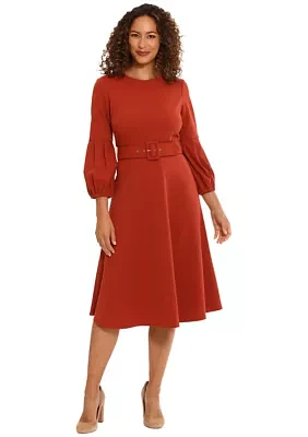 Women's Belted Fit and Flare Dress