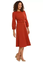 Women's Belted Fit and Flare Dress