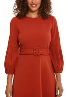 Women's Belted Fit and Flare Dress