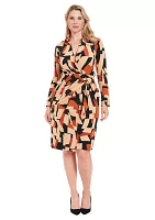 Women's Geometric Printed Wrap Fit and Flare Dress