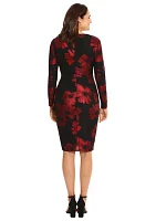 Women's Long Sleeve V-Neck Printed Sheath Dress