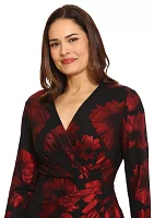 Women's Long Sleeve V-Neck Printed Sheath Dress