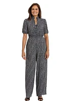 Women's Short Sleeve V-Neck Dot Print Jumpsuit