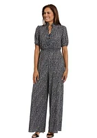 Women's Short Sleeve V-Neck Dot Print Jumpsuit