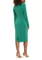 Women's Long Sleeve Solid Side Ruched Sheath Dress