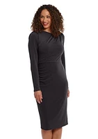 Women's Solid Matte Jersey Ruched Midi Dress